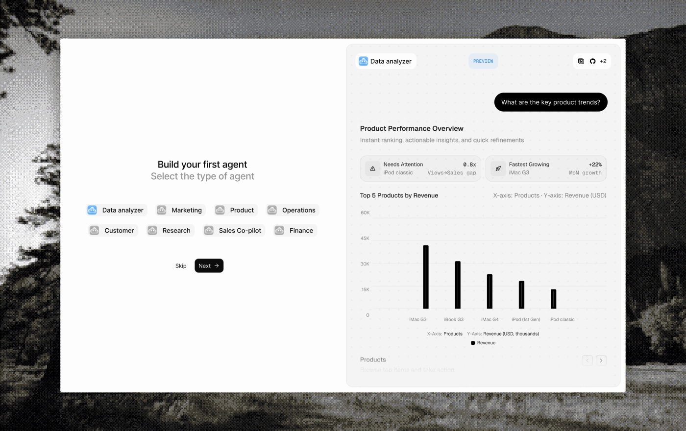 Pick a use case: live agent preview