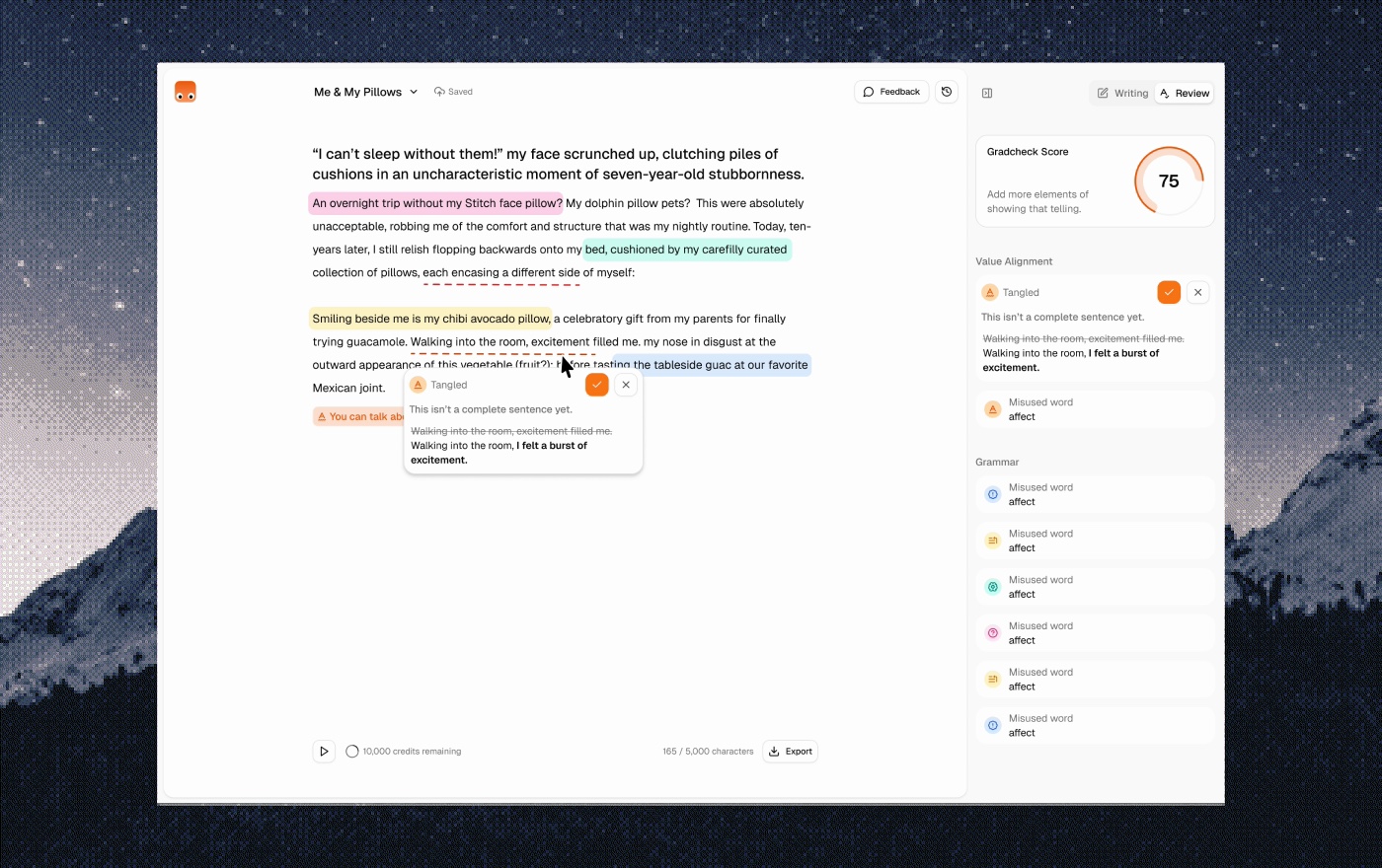 Suggestion review panel
